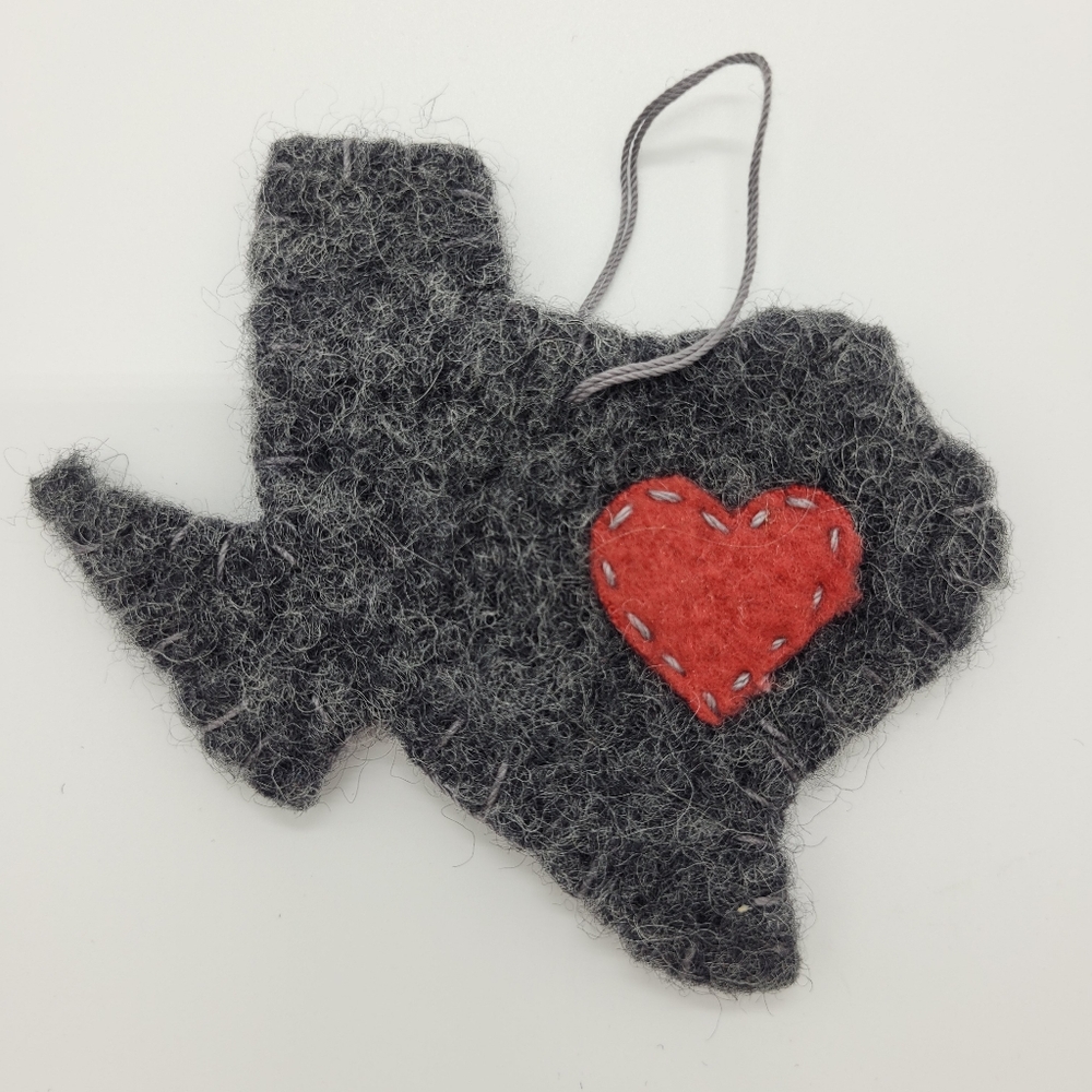 Texas Ornament Handmade Felted Wool Red Heart Texan Decor Accent Hand Crafted